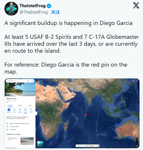 剑指伊朗？卫星图像证实：美多架B-2轰炸机已集结“永不沉没的航母”