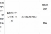 三原县农村信用合作联社被罚25万元：因未准确识别关联方